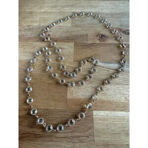 Vintage Swarovski Clear Crystal Bezel Set Necklace Gold Tone